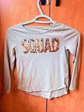 Place Beige Long-Sleeve Tee with Copper Sequin 'SQUAD'